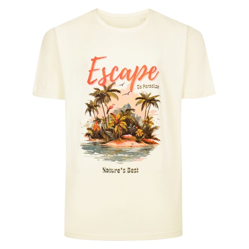 Bigdude Escape to Paradise Print T-Shirt Ecru