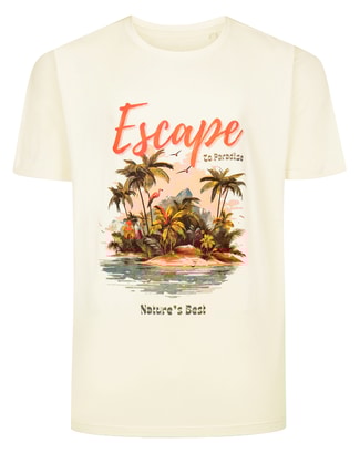 Bigdude Escape to Paradise Print T-Shirt Ecru