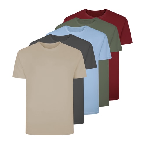 Bigdude 5 Pack Plain T-Shirts Multi