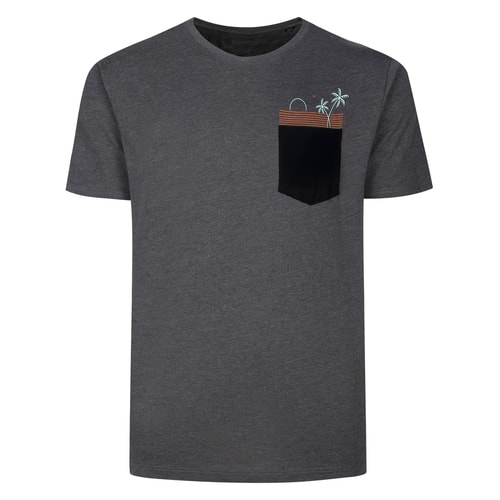 Bigdude Palm Pocket Crew Neck T-Shirt Charcoal Black