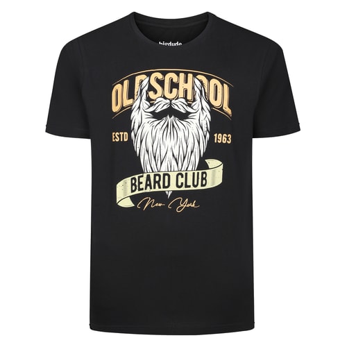 Bigdude Old School Beard Club Print T-Shirt Black Tall