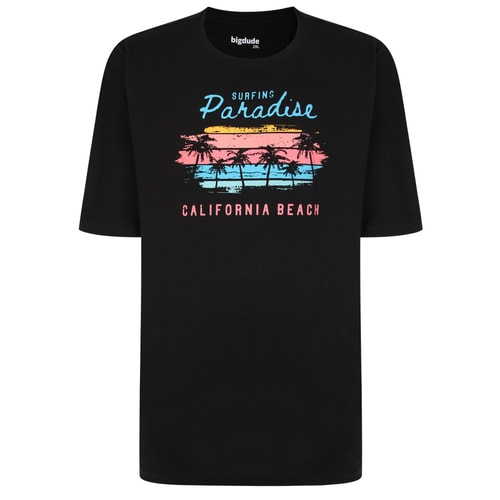 Bigdude 'Surfing Paradise' Printed T-Shirt Black Tall