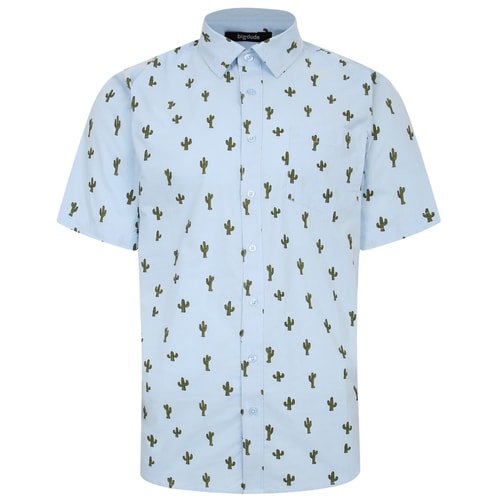 Bigdude All Over Cactus Print Short Sleeve Shirt Light Blue Tall