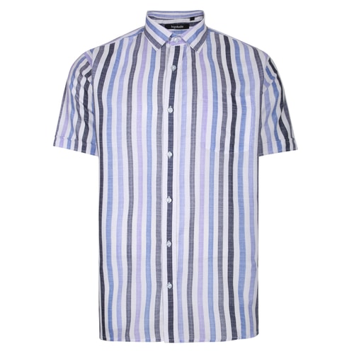 Bigdude Striped Woven Short Sleeve Shirt Purple/White Tall