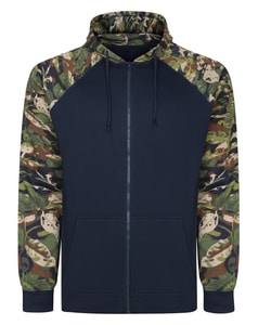 Bigdude Leaf Camo Print Full Zip Hoodie Navy Tall