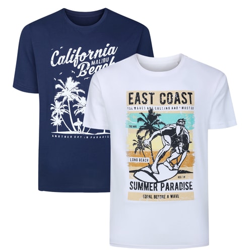 Bigdude Twin Pack Summer Print T-Shirts Navy/White
