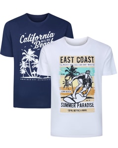 Bigdude Twin Pack Summer Print T-Shirts Navy/White