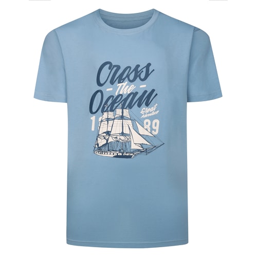 Bigdude Cross The Ocean Print T-Shirt Pale Blue
