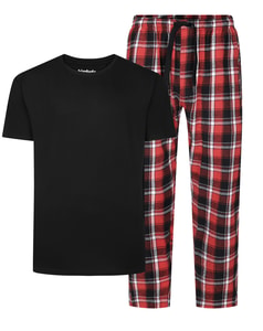 Bigdude Cosy Short Sleeve T-Shirt Checked Pants PJ Set Black