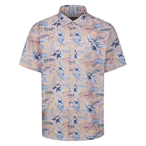 Bigdude Hibiscus Flower Short Sleeve Shirt Beige