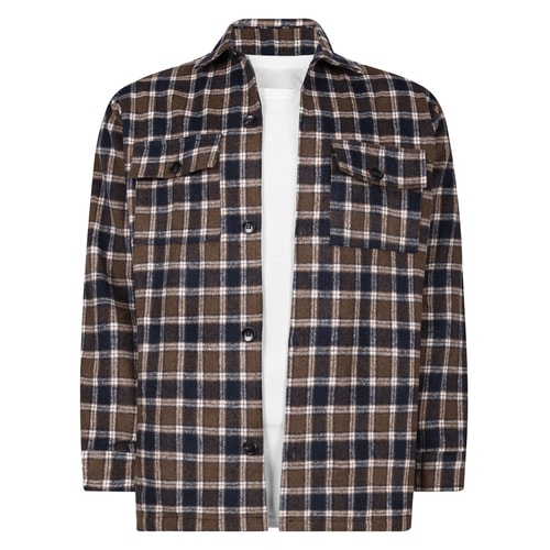 Bigdude Lined Brushed Check Shacket Brown