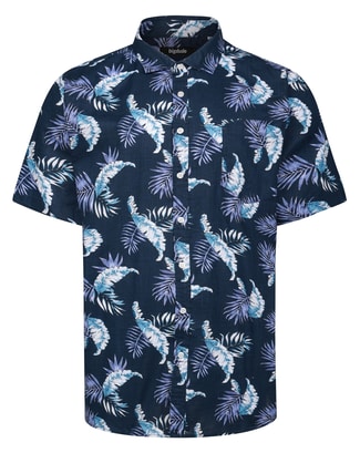 Bigdude Hawaiian Leaf Short Sleeve Shirt Navy