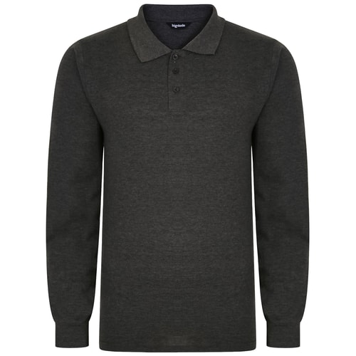 Bigdude Long Sleeve Polo Shirt Charcoal Marl