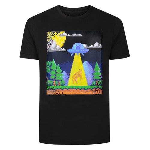 Bigdude Pixel UFO Print T-Shirt Black