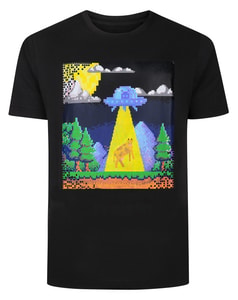 Bigdude Pixel UFO Print T-Shirt Black