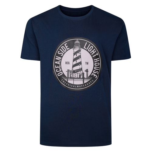 Bigdude Oceanside Lighthouse Print T-Shirt Navy