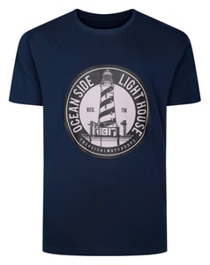 Bigdude Oceanside Lighthouse Print T-Shirt Navy