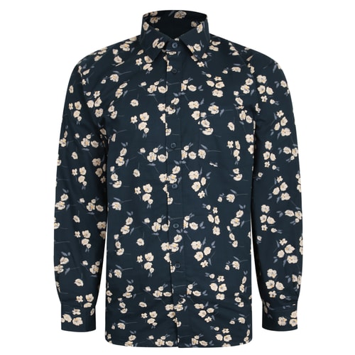 Bigdude Flower Print Long Sleeve Shirt Black