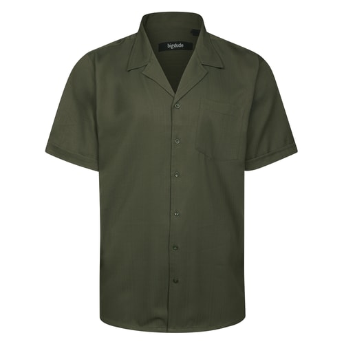 Bigdude Cuban Collar Soft Linen Look Shirt Olive
