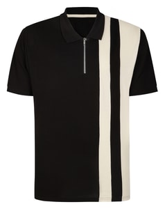 Bigdude Vertical Stripe Colour Block Polo Shirt Black/Beige