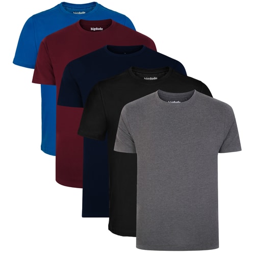 Bigdude 5 Pack Plain T-Shirts Multi Tall