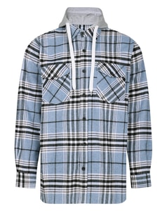 Bigdude Checked Hooded Flannel Shirt Light Blue