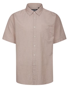 Bigdude Striped Seersucker Short Sleeve Shirt Tan Tall