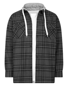 Bigdude Checked Hooded Flannel Shirt Charcoal Tall