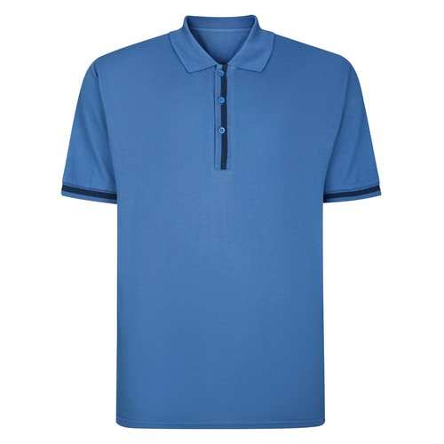 Bigdude Contrast Stripe Placket With Tipped Cuff Polo Shirt Dusty Blue