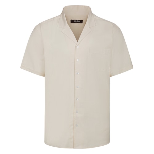 Bigdude Relaxed Collar Linen Blend Shirt Cream