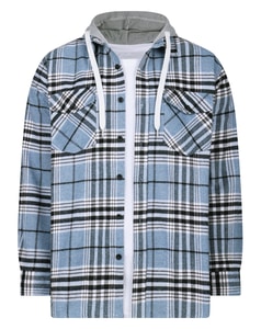 Bigdude Checked Hooded Flannel Shirt Light Blue
