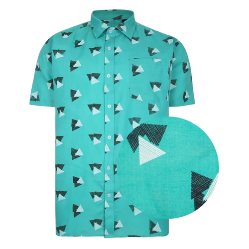 Bigdude All Over Abstract Print Woven Short Sleeve Shirt Green