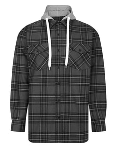 Bigdude Checked Hooded Flannel Shirt Charcoal