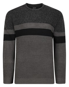 Bigdude Colour Block Knitted Jumper Charcoal Marl