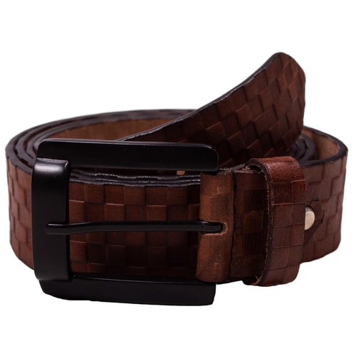 Lucas Leather Checked Belt Brown