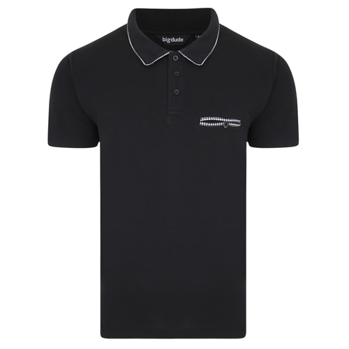Bigdude Woven Pocket Polo Shirt Black Tall