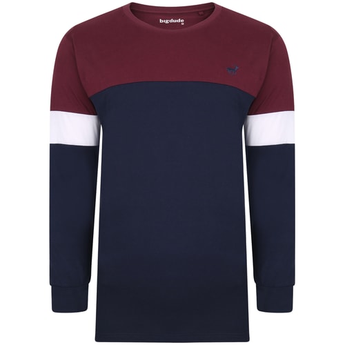 Bigdude Long Sleeve Block T-Shirt Burgundy/Navy Tall