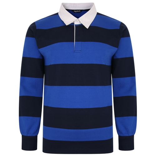 Bigdude Rugby Style Striped Long Sleeve Polo Shirt Navy/Royal Blue