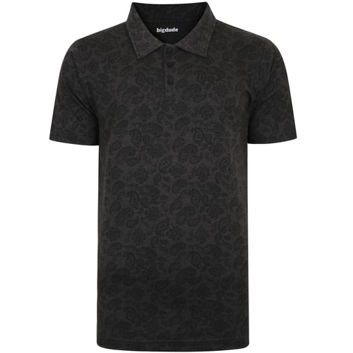 Bigdude All Over Paisley Print Polo Shirt Charcoal Marl