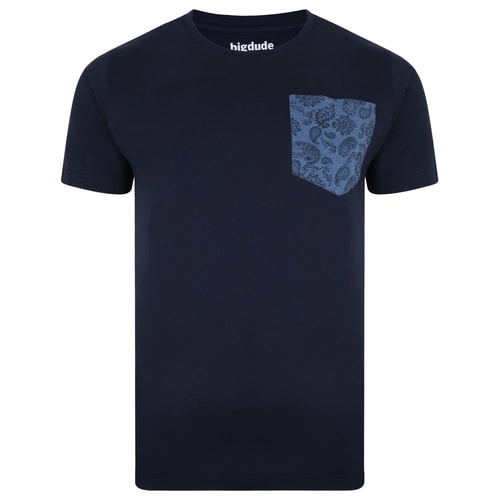 Bigdude Paisley Pocket Print T-Shirt Navy