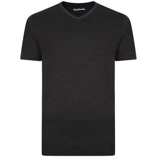 Bigdude Plain Marl V-Neck T-Shirt Charcoal Tall