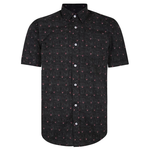 Bigdude Short Sleeve Cotton Woven Bird Shirt Black/Red