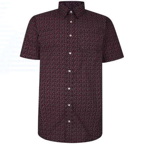 Bigdude Short Sleeve Cotton Woven Floral Shirt Black Tall