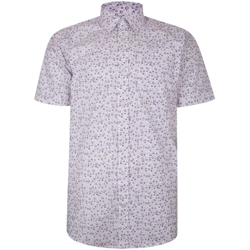 Bigdude Short Sleeve Cotton Woven Abstract Design Shirt White