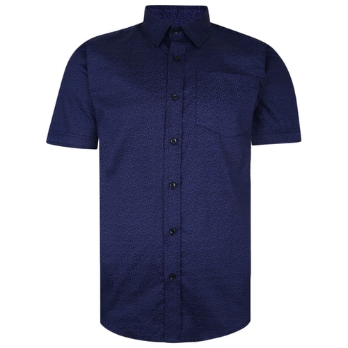 Bigdude Short Sleeve Cotton Woven Pattern Shirt Navy