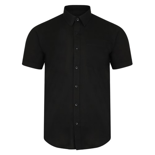 Bigdude Short Sleeve Linen Woven Shirt Black Tall