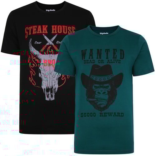 Bigdude Print T-Shirt Twin Pack Green/Black Tall