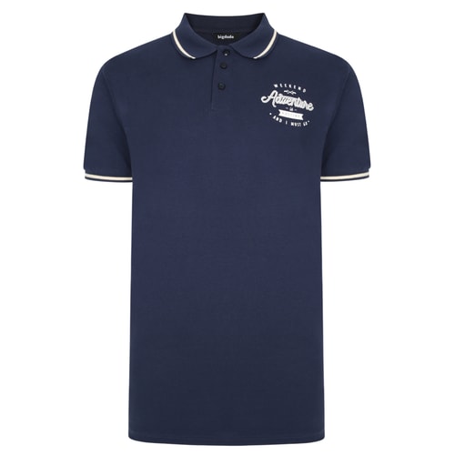 Bigdude 'Adventure Weekend Is Calling' Chest Print Polo Shirt Navy
