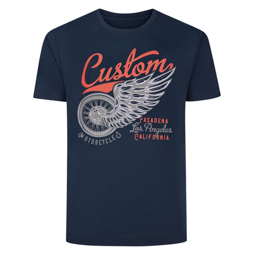 Bigdude Custom Motorcycles Print T-Shirt Navy Tall