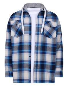 Bigdude Checked Hooded Flannel Shirt Bright Blue